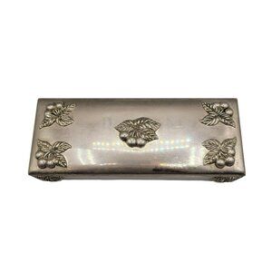 Godinger Silver Plate Jewelry Box Cherries Red Velvet Interior Vintage